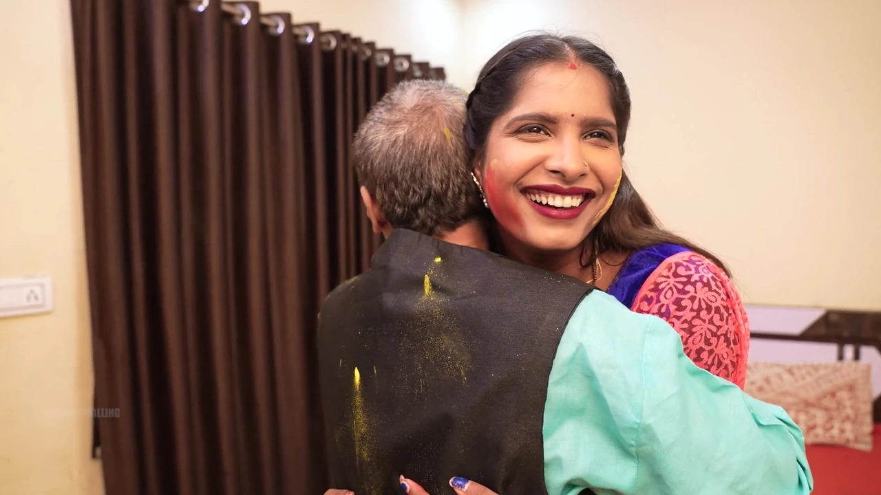 A graphic Holi video depicts an Indian father engaging in hardcore fuck, including lewd throat and anal acts, with his son’s wife.