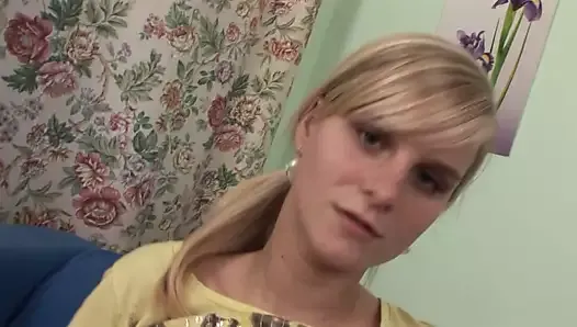 Blonde teen cummes on voluptuous breasts.