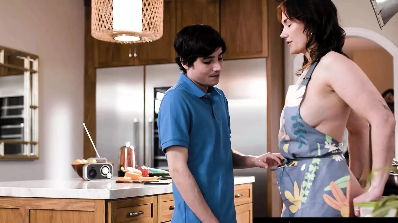 Stepson’s shocking quickie with Siri Dahl, Mommy’s boy’s arousing MILF, caught naked in the kitchen.